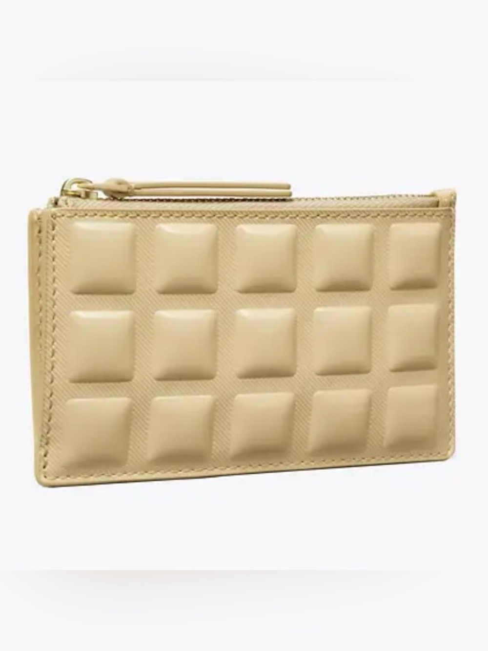 Tory Burch Fleming Patent Square Quilt  Zip Card Case Vanilla Soft